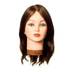 Sibel Kathia gyakorló babafej humán hajjal, 35 cm