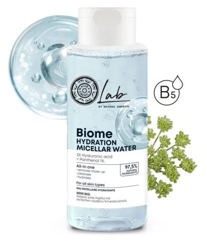 Natura Siberica Lab Biome hidratáló micellás víz Hialuronsav + B5 Panthenol , 400 ml
