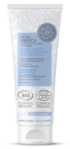 Natura Siberica fekete tisztító hámlasztó bio maszk zsíros és vegyes bőrre, 75 ml