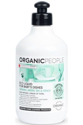 Organic People öko mosogatószer babaedényekhez bio zöld teával és barackkal, 500 ml
