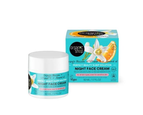 Organic Shop éjszakai arckrém narancsvirággal E-vitaminnal és mandulaolajjal, 50 ml