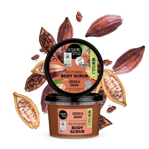 Organic Shop kakaós csiga kényeztető testradír bio kakaóval és cukorral, 250 ml