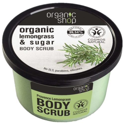 Organic Shop finomító testradír citromfűvel és cukorral, 250 ml