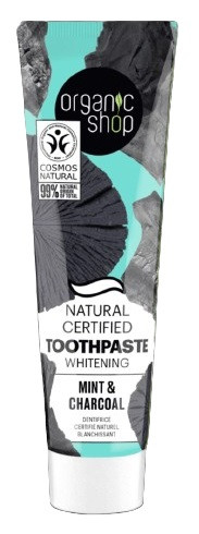 Organic Shop minősített fehérítő fogkrém mentával és szénnel, 100 g