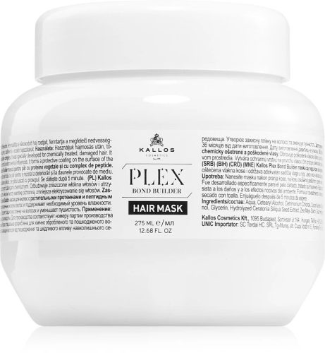 Kallos Plex Bond Builder hajpakolás növényi proteinnel és peptid komplex-szel, 275 ml