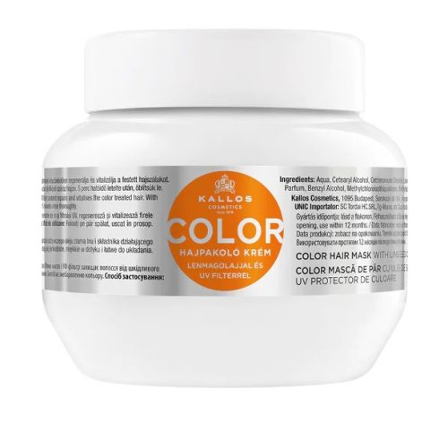 Kallos Color hajpakolás lenmagolajjal és UV filterrel festett, töredezett hajra, 275 ml