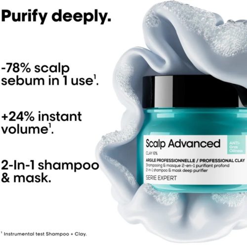Loreal Scalp Advanced 2in1 mélytisztító sampon és pakolás zsíros hajra, 250 ml