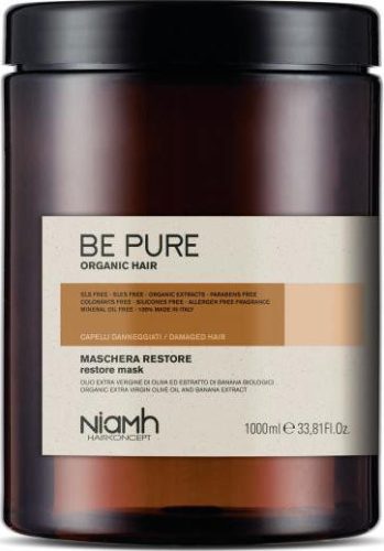 Niamh Be Pure Restore regeneráló hajpakolás károsodott hajra, 1000 ml